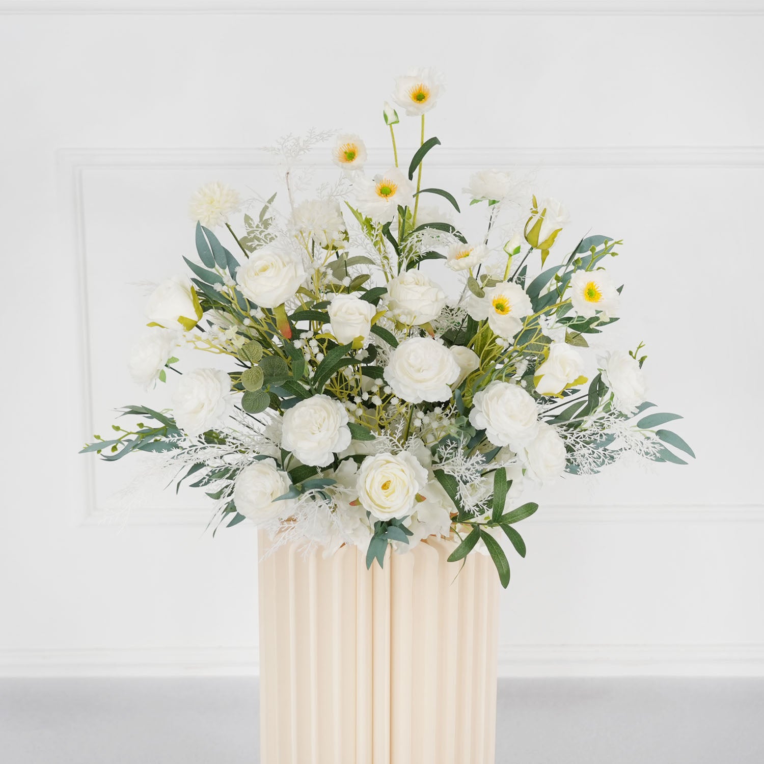 Artificial White Green Wedding KT Backdrop Flower Row Decor